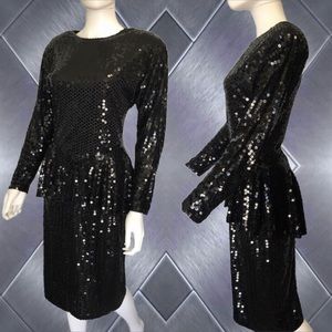 Oleg Cassini Black Sequined Cocktail Dress